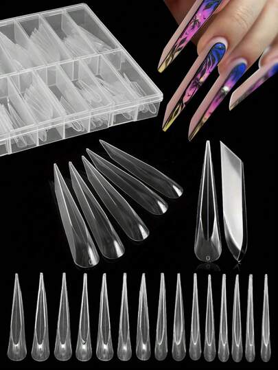 30pcs/Set Clear Nail Dual Forms, Full Cover Poly Extension Gel Nail Mold, 3D Curved Stiletto Acrylic Nail Forms, DIY Manicure Tools For Poly Extension