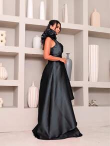 Long Dress With Flower For Graduation, Party, Wedding, Evening. - Negro - Ver 3
