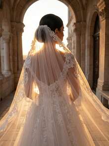 1件3米蕾丝新娘头纱，优雅精致，适合教堂婚礼 - 彩色 - 查看 6