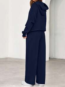 Womens Sweatsuits 2 Piece Set Casual Winter Long Sleeve Hoodie Loose Wide Leg Sweatpants Fall Tracksuit Spring Fall Clothes For Women Valentine Vacation Outfits Women - 海軍藍色 - 查看 2