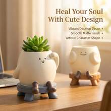 This Smiling Face Planter Pot Is The New Darling For Desktop Organization! It Can Be Used To Plant Succulents Or To Hold Pens, Turning Clutter Into Neatness. - 1pc - View 2