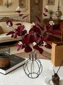 1 pieza Ramas artificiales de eucalipto, flores artificiales marrones, hojas de eucalipto de dólar plateado, arreglo floral para boda, hogar, oficina, Día de San Valentín, jardín - Multicolor - Ver 7