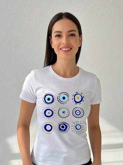 Camiseta de mujer con estampado de ojo turco, ideal para regalo con significado espiritual
