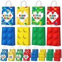 24 Pcs Building Block Party Favor Bags,Building Block Gift Bags Set - Building Block Party Bags,Building Block Party Present Bags & Bricks Theme Paper Bag For Building Block Birthday Party Decorations - Multicolor - View 1