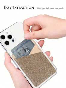 1pc Brown PU Leather Slim Card Holder, Adhesive Phone Card Slot, Card Case For ID/Credit Cards, Bus/Access Cards - Brown - View 2