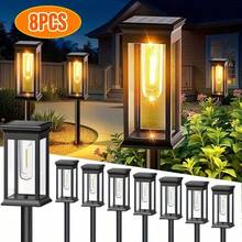 4/8/16PCS Solar Pathway Lights Featuring A Square Design, These LED Garden Lights Are Made Of Plastic For Outdoor Use. They Serve As Solar-Powered Lawn Lamps With Ground Stakes Suitable For Walkways, Patios - Outdoor Solar Street Lamps - 查看 7
