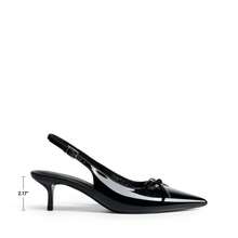 Women's Slingback Kitten Heels Pumps Pointed Toe Bow Dress Shoes For Party Wedding - 黑色 - 查看 6