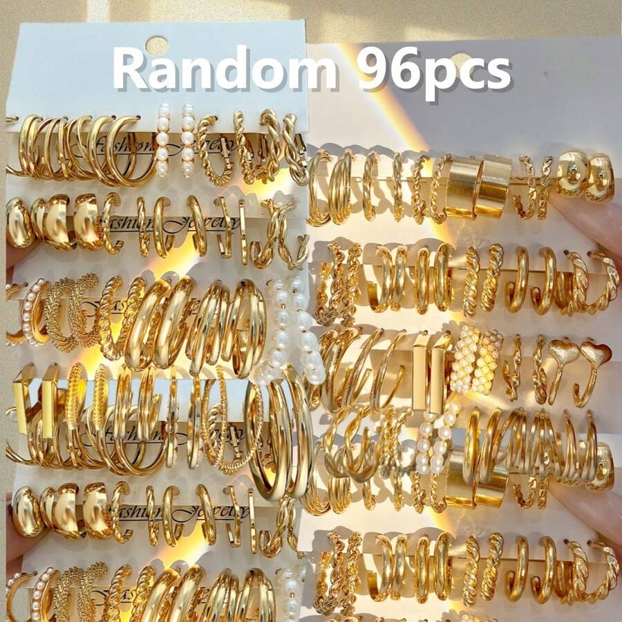 12/24/36/48件套随机时尚女士耳环，款式多样，轻盈舒适，适合日常佩戴、派对、活动，是馈赠佳品。 - 彩色 - 查看 1