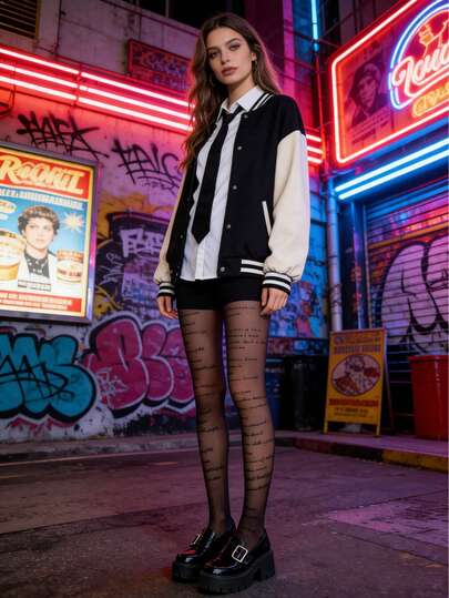 1 pieza/2 piezas Medias con diseño de letras a la moda, sexy y cool, adecuadas para fiestas, compras, viajes, festivales de música, bares, atuendos de primavera/verano