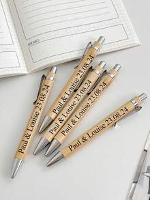 Customized Name/Logo Bamboo & Wood Beaded Ballpoint Pen, In-Stock Gift Pen - Brown - View 3
