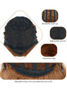 Vintage Royal Brown Long Curly Wig With Satin Bun, Natural Scalp High Temperature Fiber Wig For Cosplay, Masquerade Party & Stage Performance Full Head Wig - Brown - View 7