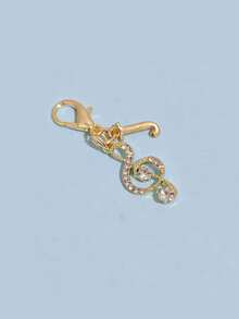 1pc Fashionable Elegant Lobster Clasp Rhinestone Music Note & Letter Shaped Keychain Pendant, Hollow Design With Embedded Rhinestones, Suitable For DIY Shoe Charms, Key Chains, Gift Packaging And Birthday/Holiday Gifts - Gold - View 15