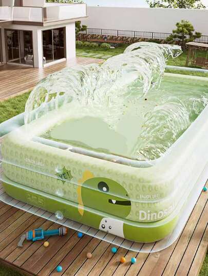 1pc Inflatable Large Outdoor Swimming Pool With Dinosaur Theme (Drink Cup Holder Included), Family Inflatable Pool For Water Play, Made Of PVC Material, Foldable And Portable, Suitable For Home Water Entertainment, Yard Party, Outdoor Summer Fun, Backyard Leisure, Smooth Surface, Large Capacity Water Activity Pool