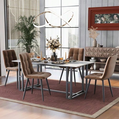 Esszimmerstuhl (4 St), ,4er-Set Polsterstuhl Design Stuhl Mit Rückenlehne,Sitzfläche Aus Samt Gestell Aus Metall - Brown - View 1