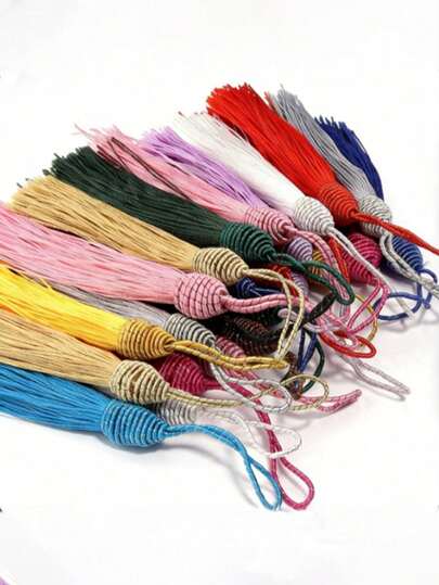 10个/包 菠萝形涤纶流苏，15厘米 彩色中国风螺旋流苏吊坠，可用于书签、钥匙扣、手机挂绳、DIY汉服配饰