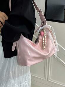 Large Capacity Casual Shoulder Bag, New Fashion Dumpling Shape Crossbody Bag, Ins Style Student Commute - Pink - View 3