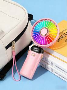 2026新款手持风扇，带手机支架和挂绳，升级版1200mAh便携式风扇，LED显示屏，小巧便携，可作家居装饰或桌面风扇，USB充电电池供电，LED数字显示屏，炫彩灯光，6档风速可调，90°倾斜，强劲静音制冷，适合夏季户外旅行、室内办公室、家庭和车内使用，可折叠设计，是母亲节、父亲节、毕业典礼、生日、夏威夷派对的绝佳礼物 - 彩色 - 查看 17