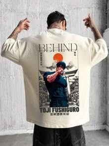 Men's T-Shirt/Blouse/Shirt 100% Cotton New Release Stylish Gringa Printed Streetwear Tokyo Shibuya Anime JJK TOJI BEHIND - 奶油色 - 查看 1