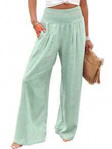 Plus Size Women's Casual Wide Leg Loose Pants, Summer Spring - Light Green - View 4
