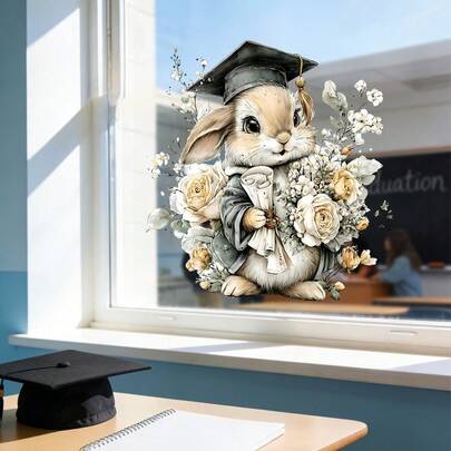 1/4 piezas Pegatinas estáticas de animales con temática de graduación, reutilizables, adecuadas para fiestas de graduación, dormitorios, aulas, escaparates de tiendas de regalos, para celebrar la graduación.