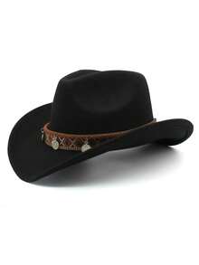 女士欧美风羊毛西部牛仔帽，时尚修脸大帽檐帽 - 彩色 - 查看 7