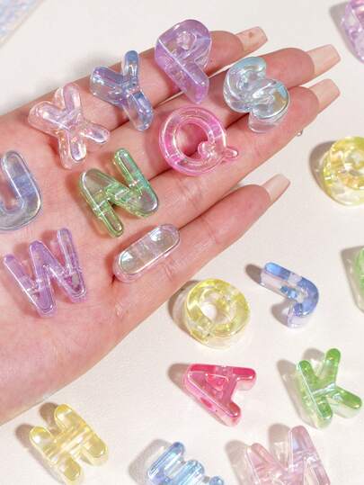 10 قطع من خرز الأحرف الأكريليك الملون ذو الثقوب الكبيرة، خرز زخرفي يدوي، خرز فاصل للأحرف لصنع القلائد والمجوهرات DIY، تعليقات للهاتف