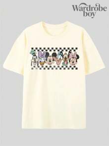 Disney Cartoon Pattern Printed T-Shirt,Men's Double-Sided Cartoon Pattern Featuring The Classic  Mouse And Friends T-Shirt,Unisex,High-Quality Pure Cotton T-Shirt,Suitable For All Seasons, Comfortable And Breathable| Exquisite Design | The Best Choice For Giving Gifts - Màu be - Xem 3