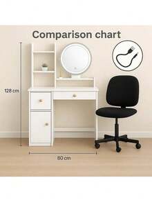 Complete Vanity Set With Matching Stool, Small Space Makeup Vanity Desk For Girls, Bedroom Vanity Table With Round Mirror, Drawers & Open Shelves Storage, Modern Pink White Set - 白色 - 查看 7