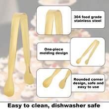 8 piezas de pinzas pequeñas para la cocina, utensilios de servir de acero inoxidable de 4.3 pulgadas para aperitivos, hielo, azúcar y postres (dorado) - Dorado - Ver 5