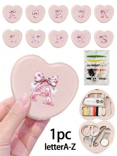 Sewing Tool Box With Pink Bow Letter Initials Letters A-Z, Perfect Gift For Beginners Sewing: 1 Portable Mini Sewing Set - Foldable, Diy Sewing Supplies And Accessories, Suitable For Travelers And Emergency Clothing Fixators, Mini Needle Box Portable Small Needle Bag Sewing Tool Combination Set Hotel Supplies. Suitable Valentine's Day Gift, Ramadan Gift, Eid Gift, Easter Gift, Back-To-School Gift, Wedding Favor, Birthday Gift,Mother's Day Gift,Set Hotel Supplies