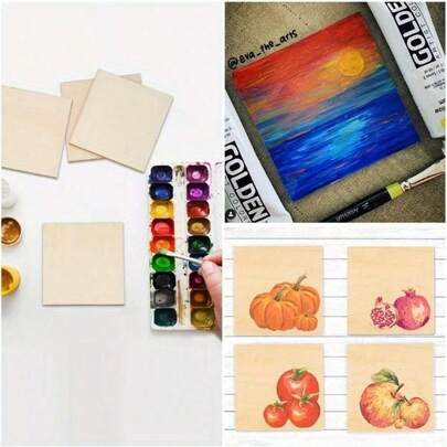 50pcs Wood Squares For Crafts, Painting, Writing, DIY, Engraving, And Home Decor - 4x4 Inches