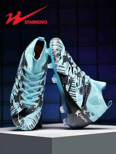 STARNOVO Youth Soccer Cleats, High-Top Soccer Shoes, Knitted Elastic Collar Design, Comfortable Fit, Suitable For Soccer Training, Matches, And Youth World Cup Events