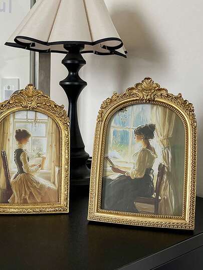 Exquisite Retro Gold Resin Photo Frame - Complex Baroque Style, Desktop And Wall Display, Elegant Wedding And Anniversary Photo Frame Decoration, Perfect For Special Occasion Photos, Beautiful Home Decoration, Acrylic Material, Suitable For Home Decoration And Photo Display Gifts, Birthday, Graduation, Photo Paper Randomly Sent