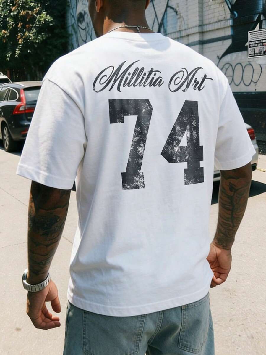 Fractyr Camiseta de manga corta de cuello redondo holgada y casual de estilo retro para hombre, verano - Blanco - Ver 1