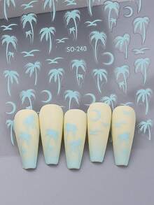 2/4pcs Summer & Spring Coconut Tree Nail Stickers, Beach Nail Design, 3D Black Gold Silver Laser Coconut Tree Pattern Nail Art Decals, DIY Self-Adhesive Nail Decorations - Multicolor - View 8