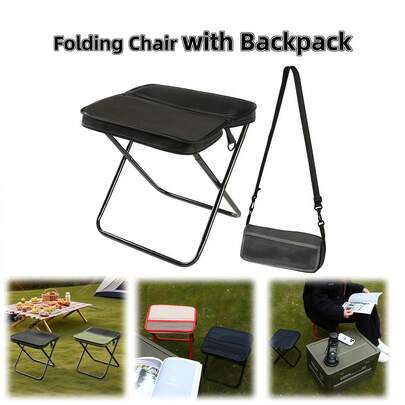 1pc Portable Folding Chair With Backpack And Straps, Mesh Storage Bag, Lightweight Alloy Frame, Compact Foldable Design, Suitable For Camping, Fishing, Picnic, Compact Foldable Outdoor Seat, Essential Outdoor Gear