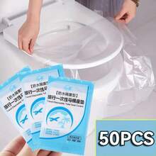 100/50片装一次性透明耐用塑料马桶座套，易于清洁，适用于防水旅行卫生巾，附赠卫生纸，经济实惠的家用用品 - 白色 - 查看 1