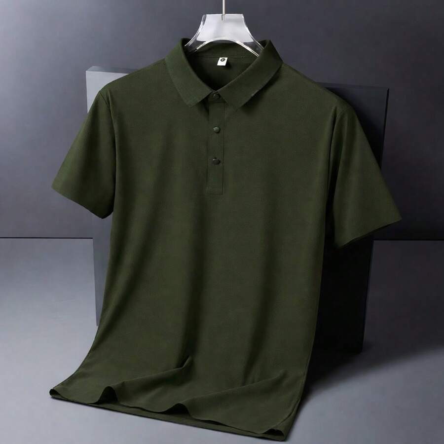 Men's Polo Shirt, Premium Lightweight And Stretchy Fabric, Imported, 100% Comfortable, Summer, Regular Fit, Buttons On The Front, Pocket, Christmas & New Year - 軍綠色 - 查看 1