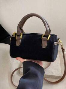 Fashionable High-End Cylinder Boston Bag For Women, Versatile Handheld/Shoulder/Crossbody Bag With Zipper, Frosted Pu Leather - Black - View 5