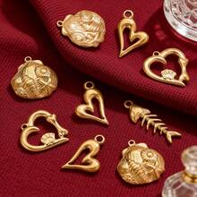 5-Piece 304 Stainless Steel Heart-Shaped Shell Fishbone Mini Pendants Jewelry Making DIY Women's Necklace Earrings Gold-Plated Pendant Connectors Bulk Jewelry Craft Supplies - Pendants - View 1