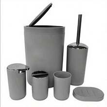 8 件套，塑料和竹制浴室豪华浴室配件，皂液器，肥皂盒，马桶刷架，牙刷架，杯子，梳妆台托盘，棉签分配器，生日，节日，乔迁，圣诞节礼品套装（灰色，黑色和白色） - 彩色 - 查看 29