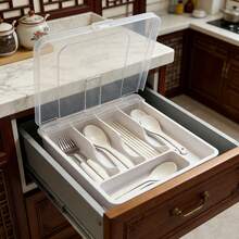 ✨ Organizador de Cubiertos para Cajón de Cocina | Tapa Antipolvo Multicompartimento para Cucharas, Tenedores y Palillos - Ver 10