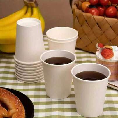 100/50/20/10 Pcs 9oz Paper Coffee Cups, Water Cups, Beverage Cups, Milk Cups, Juice Cups, Suitable For Hot & Cold Drinks, White Paper Cups, Applicable For Office, Party, Picnic, Travel And Various Events