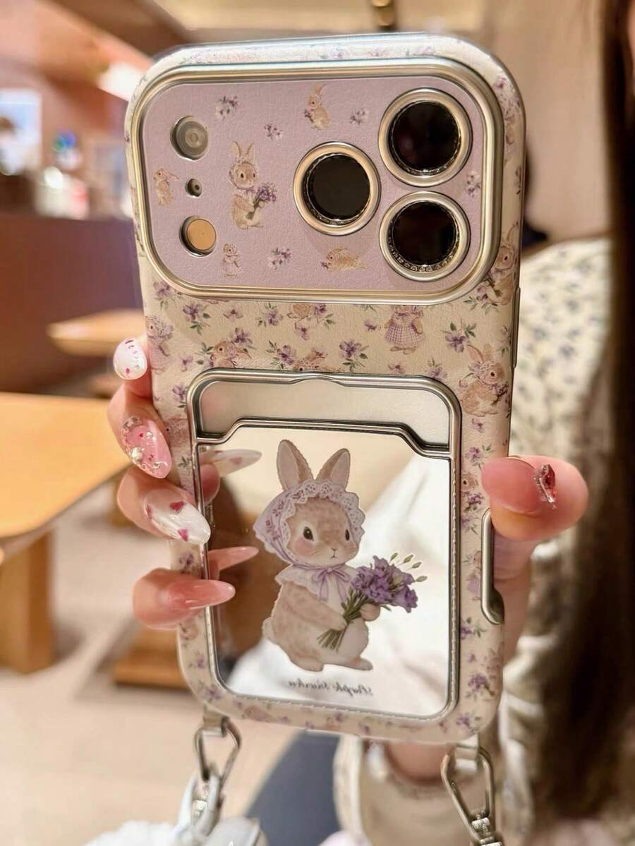 卡通紫色兔子手捧鲜花镜面手机壳，适用于 17 Pro Max、Apple 17 Pro、大窗口、16 英寸个性化款、15 英寸创意款、14 英寸少女款、13 英寸新款、16 Pro Max、16 Pro - 紫色 - 查看 1