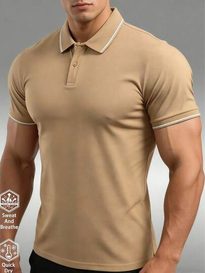 1pc Boyfriend Style Men's Summer Quick-Dry Soft Breathable Running Fitness Casual Polo Shirt