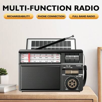 راديو متعدد النطاقات بطراز رجعي مع اتصال صوتي لاسلكي، شحن شمسي ومتعدد الأوضاع، بطارية طويلة الأمد 1200 مللي أمبير وأوضاع تشغيل متعددة