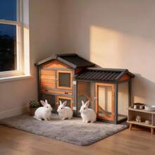 Chicken Coops,Wooden Outdoor Duck Coop, Outdoor 2-Tier Hen House  Poultry Quail Cage Rabbit Hutch Pet Hideout With Ramp,Waterproof Roof And Pull-Out Tray For Small Medium Animals-Expandable Design - 黃色 - 查看 9