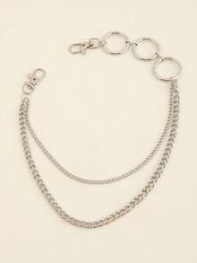 1 pieza Cadena geométrica de pantalón de estilo callejero europeo y americano de moda, multicapa, unisex - Plateado - Ver 2