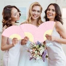 16/8件套粉色婚礼回礼扇套装，女士折叠手扇，粉色蝴蝶结，流苏，透明袋，婚礼派对装饰。适合作为新娘礼物、婚宴、生日派对、伴娘拍照道具、夏季扇子、活动及派对用品，多件套派对回礼包 - A - 查看 7