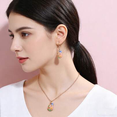 1pc Fashionable Minimalist Cute Cartoon Parrot Animal Pendant Necklace, Suitable For Women's Daily, Travel, Vacation, Evening Wear